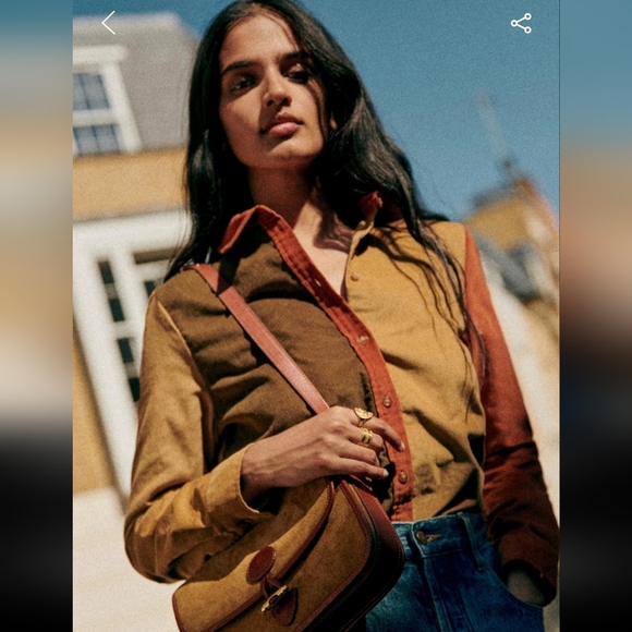 Sezane Tomboy Classic Long-Sleeve Shirt in Brown and Tan - Picture 2 of 5